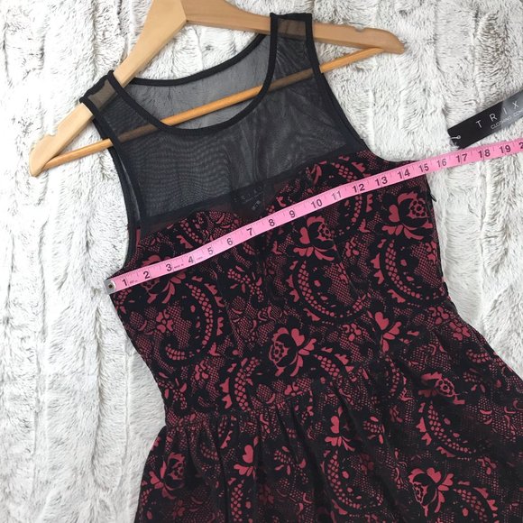 [Trixxi] Velvet Lace Print Mesh Flocked Skater Dress Size M Medium - Picture 4 of 10